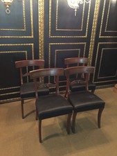 4 Biedermeier Chairs Um 1820 With Curved Backrest And Säbelbeinen Solid Mahogany