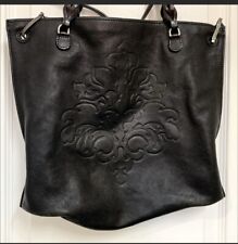 Vintage Brighton Leather Shoulder Bag Black embossed design 14x12