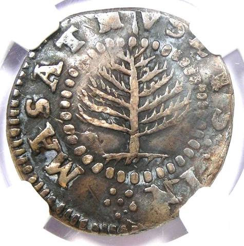 1652 Massachusetts Pine Tree Silver Shilling 1S - Certified NGC VF Detail Cover