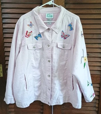 Quacker Factory Embroidered Lilac Lavender Jacket Sequin Butterflies Flowers 2X - Image 1 of 4