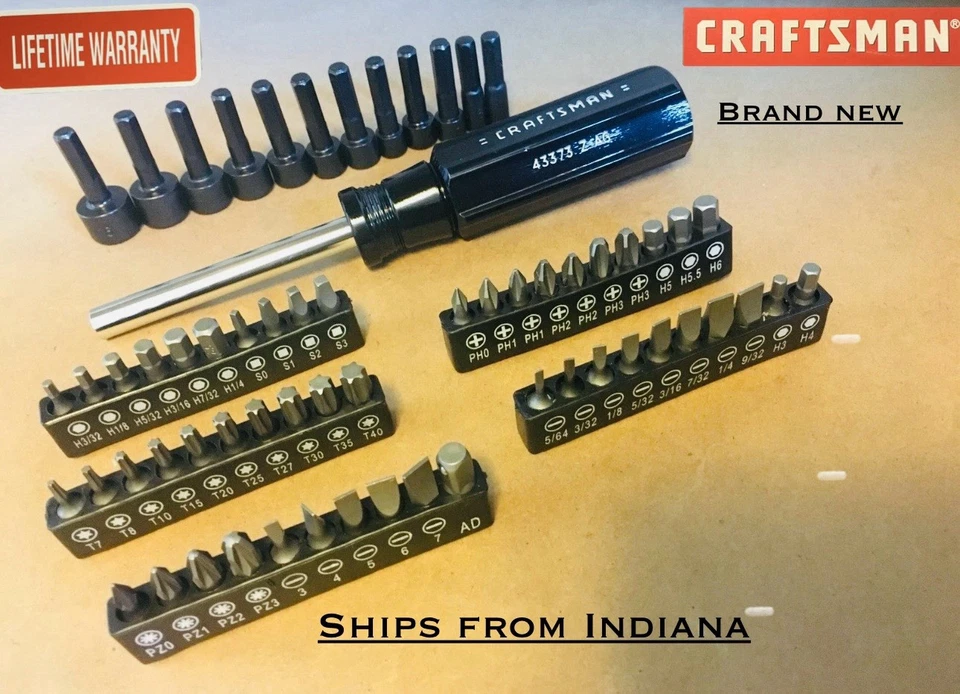 CRAFTSMAN MAGNETIC HANDLE 1/4 IN 43373 NUT DRIVER Bit Set 63 PC Star Square+-Hex - Image 1 of 4