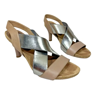 Сандалии на каблуках Anyi Lu Bella латте и оловянные коричневые кожаные с крестовым ремешком 38,5 - Изображение 1 из 4