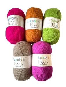 5 x 100g Papatya Fleecy Wool Blend Yarn Mixed Colours Bundle - Picture 1 of 12