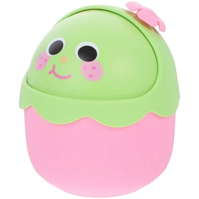  Desk Garbage Bin Small Waste Paper Trash Can with Lid Tabletop Cute Desktop - Image 1 of 4