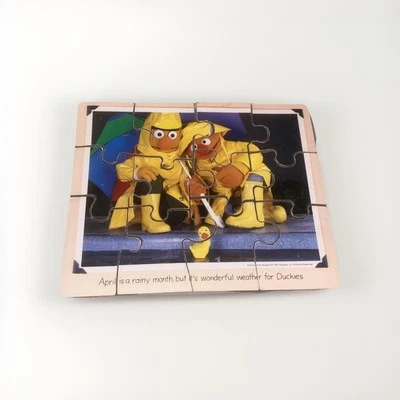 VTG Wood Sesame Street Bert Ernie Puzzle Baby Kids 12 Pieces Retro Kitsch Duckie - Image 1 of 4