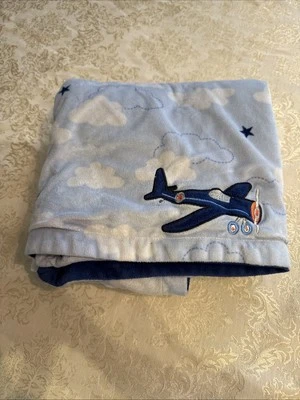 Carter's Take Flight Airplane Cloud Soft Appliqued Baby Boy Blanket Blue Navy  - Image 1 of 3