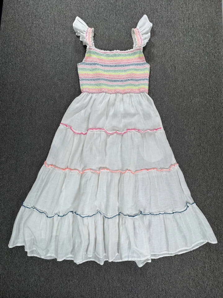 Vestido Vineyard Vines para mujer pequeño blanco de lino con volantes en capas Foto 1 de 4