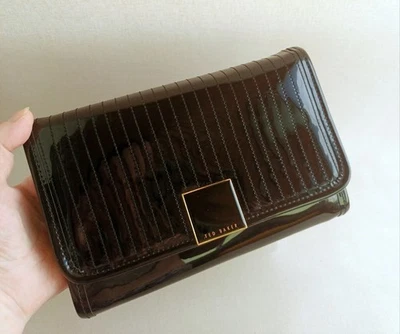 TED BAKER Shaniah Black Patent Ribbed Clutch Evening Bag Cocktail Crossbody - Image 1 of 4
