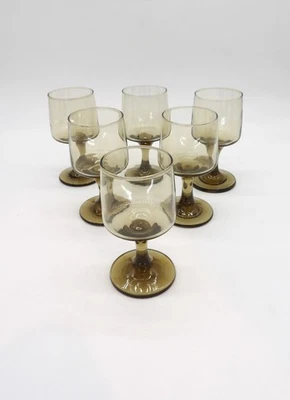 Juego de 6 copas de vino Libbey Tawny Accent marrón humo 6 OZ de colección años 70 Foto 1 de 4