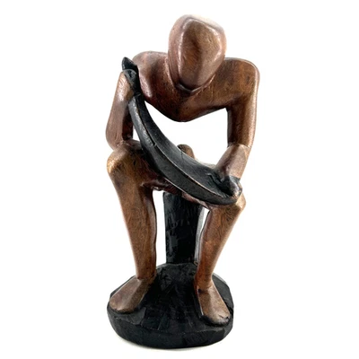 Escultura abstrata de madeira para arrancar cordas instrumento esculpido à mão 11"" - Imagem 1 de 4