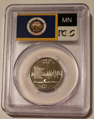 PCGS 2005 S Clad Minnesota State Quarter Proof PR70 DCAM Flag Label (B)* - Image 1 of 2