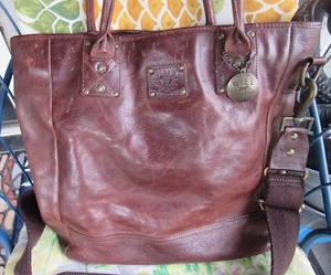 Will Leather Goods Brown All Leather Tote with Dual Handles Lined in Plaid - Picture 1 of 14