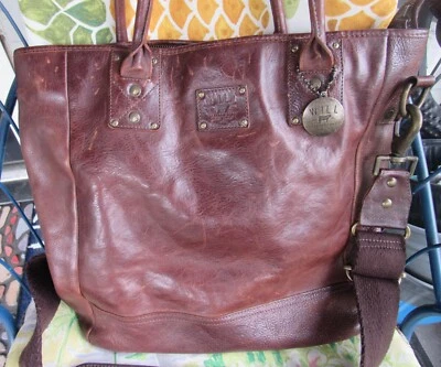 Bolso de Mano Will Leather Goods Marrón Todo Cuero con Doble Asas Forrado a Cuadros Foto 1 de 4