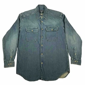 Banana Republic Shirt Denim Button Down Collar Distressed Dark Blue Size Medium - Picture 1 of 11