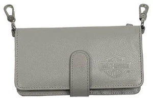 Harley-Davidson Women's Vixen Bar & Shield Leather Phone Crossbody Purse - Gray - Picture 1 of 2