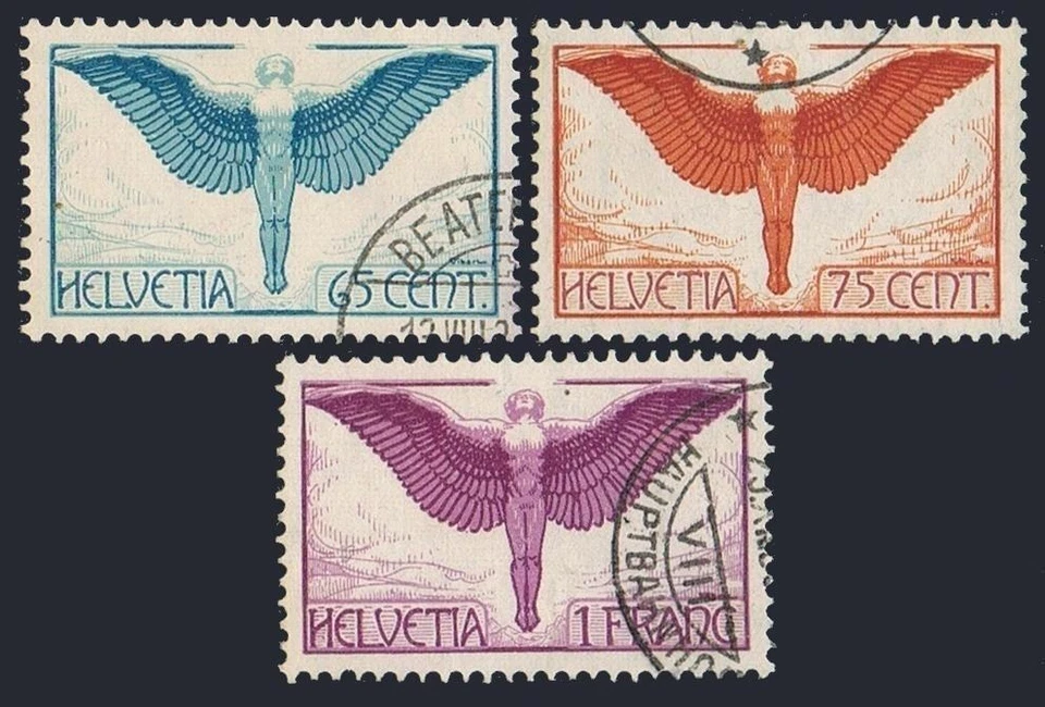 Switzerland C10a-C11-C12a, used. Mi 189z-190x-191z. Allegory of Flight, 1933. - Image 1 of 1