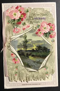 Con los mejores deseos de cumpleaños troquelado cubierta cinta encuadernación impresa Winsch 1912 - Imagen 1 de 7