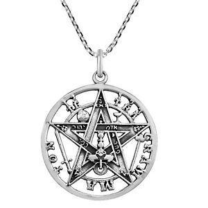 Sacred Protective Pentagram Tetragrammaton Sterling Silver Pendant Necklace