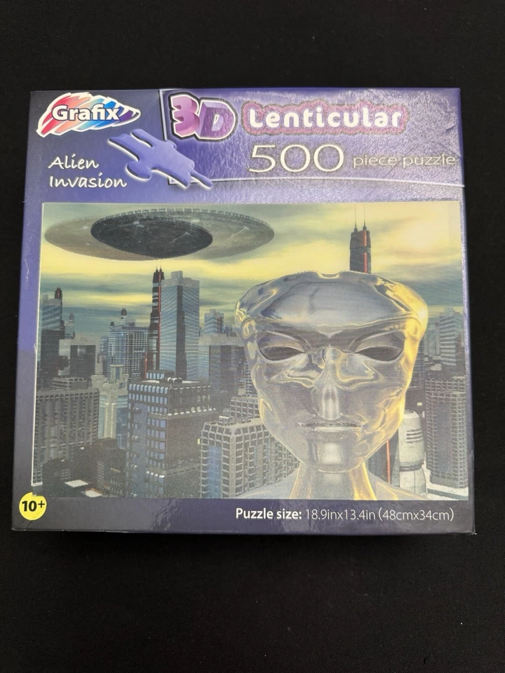 Rompecabezas Alien Invasion Grafix 3D Lenticular 500 Piezas, OVNI Marciano Nuevo Sellado Foto 1 de 4