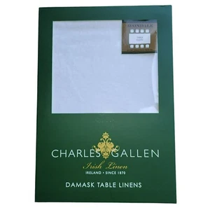 Charles Gallen White Damask Avondale Tablecloth 60x84in Irish Linen - Picture 1 of 20
