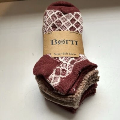 Paquete de 4 calcetines recién nacidos para mujer borgoña y marrón súper suaves otoño informales Foto 1 de 4