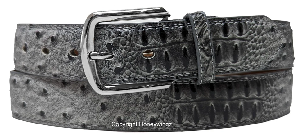 MEN FAUX ALLIGATOR CROCODILE SKIN GENUINE LEATHER STITCHED BELT w BELT BUCKLE - Image 1 of 1
