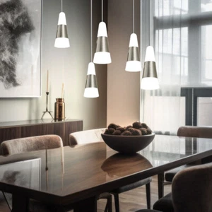 Lampada a Sospensione Luce Sala da Pranzo LED Satinato Nichel Opaco 5 Fiamma - Foto 1 di 4