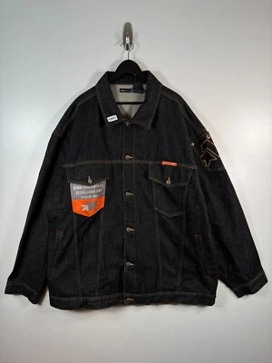 Jaqueta jeans hip hop vintage Y2K Mecca masculina botão para cima preta tamanho 4XL 31,5x34,5 - Imagem 1 de 4