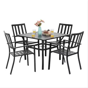  5 Pieces Outdoor Patio Dining Set Furniture Backyard with Metal Table 4 Chairs - Picture 1 of 11