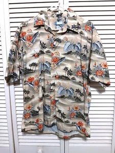Half Moon Bay Hawaiian Shirt Palms Hibiscus Tropical Beach Men's Size L - Picture 1 of 7