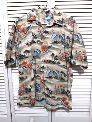 Half Moon Bay Hawaiian Shirt Palms Hibiscus Tropical Beach Men's Size L - Image 1 of 4