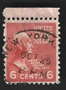 Scott# 811 6c John Q. Adams with Margin & NEW YORK CDS Cancel ~ (A-7) - Picture 1 of 2