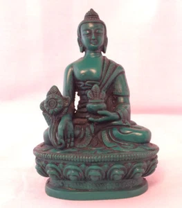 Estatua budista de resina de color verde de 4,5" de altura de Buda de la Medicina - Imagen 1 de 6