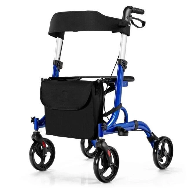 Costway Folding Aluminum Rollator Walker - Blue