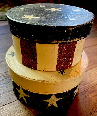 Shaker Style Nesting Boxes Folk Art Lot Of 2 Farmhouse Style Americana Cardboard - Image 1 of 4