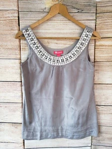 Monsoon Womens Size 8 Blouse Top Sleeveless Cami Beaded Party Evening Beige Grey - Picture 1 of 12