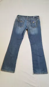 MEK Tacoma Boot-cut Jeans Dark Wash Distressed Stretch Size 31 - Picture 1 of 10
