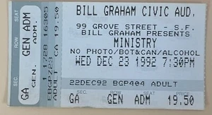 Biglietto concerto MINISTRY 1992 Stub Bill Graham Civic Auditorium - Foto 1 di 1