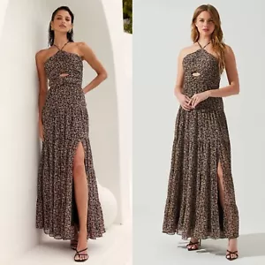 NEU ASTR The LABEL braun ABSTRAKT Chiffon MADELINE Mitte CUTOUT Maxikleid - Bild 1 von 14