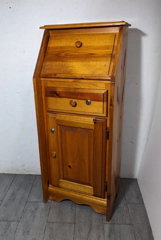 Vintage Rustic Farmhouse Pine Wood Secretary Desk Cabinet Drop Down Front Door Cover