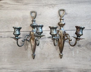 2 Art Deco Cast Brass Metal Wall Sconce Candle Candelabra Hanging Signed HB 10" - Picture 1 of 5