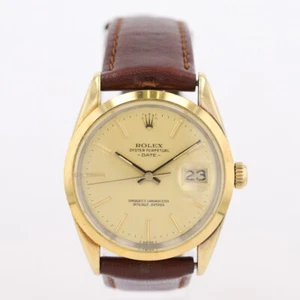 Rolex Date Oyster Perpetual Champagne Dial 14k Yellow Gold Automatic Men's Watch - Picture 1 of 6