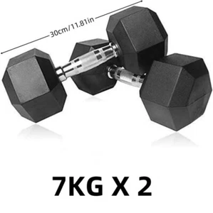 Rubber Hex Dumbbells 7kg Pair Fitness Home Gym Strength Weight Training - Picture 1 of 9
