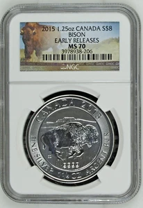 2015 1.25oz Canada $8 Bison Early Releases .9999 Silver Coin NGC MS70 - Picture 1 of 2