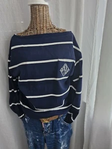 Ralph Lauren Baumwoll Pullover Farbe: Blau weiß gestreift Größe: L - Bild 1 von 2