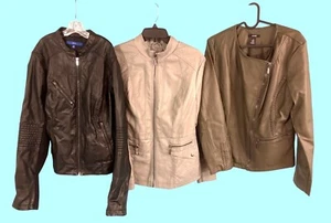 Lot of 3 Womens Leather Jackets Anthony Richard’s, Alfani Apt 9 Size M - Picture 1 of 17