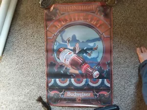 VNTG Budweiser Beer RIDIN' HIGH BUSTIN' SKY Poster Breweriana Ad Country Cowboy - Picture 1 of 4