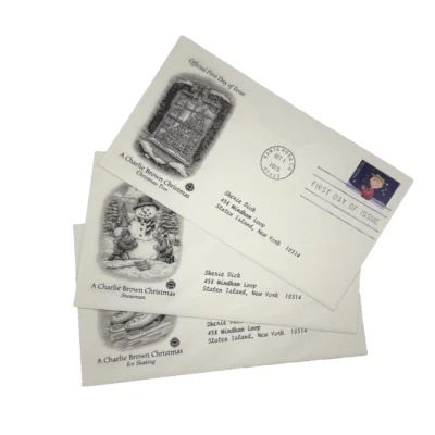 Charlie Brown Christmas Stamps / FDC First Day Issue Envelopes / Lot of 3 - Image 1 of 4