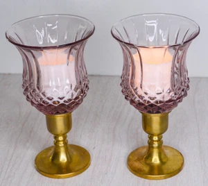 2 Homco Home Interior Cup Candleholder Pink Lilac Cathedral Diamond Votive (MJ) - Picture 1 of 7