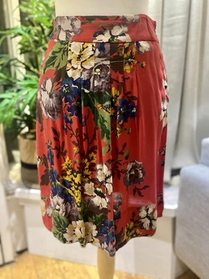 Joules Women's Red Pleat Front Floral Print Skirt Size 10 - Image 1 of 4